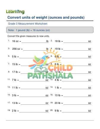 Converting Units Weight Ounces Pounds D