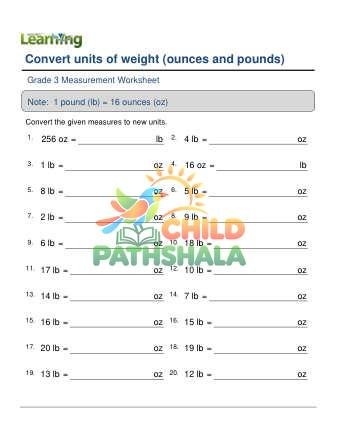 Converting Units Weight Ounces Pounds E