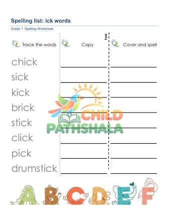 Preview of Spelling List Ick Words