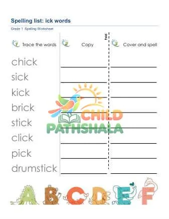 Preview of Spelling List Ick Words