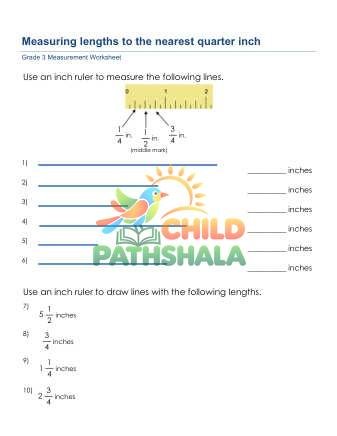 Measuring Length Quarter Inch A Worksheet for Grade 3