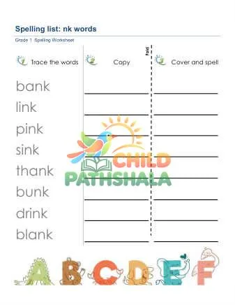 Preview of Spelling List Nk Words