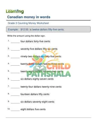 Preview of Money Canadian Words To Numbers