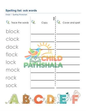 Preview of Spelling List Ock Words