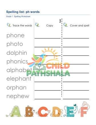 Spelling List Ph Words Worksheet for Grade 1
