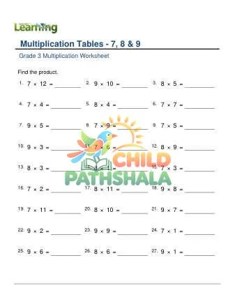 Preview of Multiplication Table 7 8 9