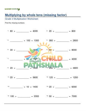 Preview of Multiply By Whole Tens Missing Factor B