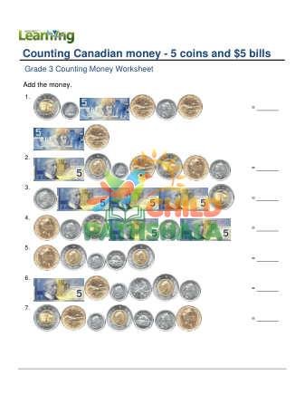 Counting Money Canadian 5 Coins 5 Dollar A