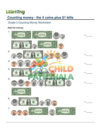 Preview of Counting Money Four Coins Plus One Dollar F