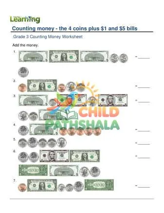 Preview of Counting Money Four Coins Plus One Five Dollar
