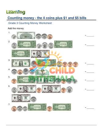 Preview of Counting Money Four Coins Plus One Five Dollar B