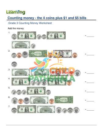 Preview of Counting Money Four Coins Plus One Five Dollar C