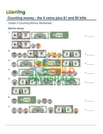 Preview of Counting Money Four Coins Plus One Five Dollar D