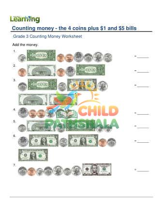 Preview of Counting Money Four Coins Plus One Five Dollar E