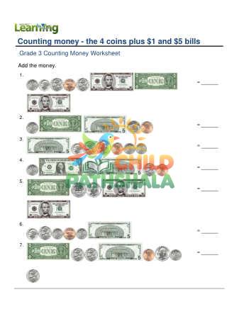 Preview of Counting Money Four Coins Plus One Five Dollar F
