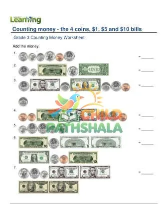 Preview of Counting Money Four Coins Plus One Five Ten Dollar