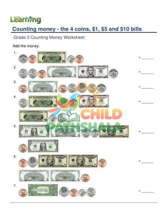 Preview of Counting Money Four Coins Plus One Five Ten Dollar B