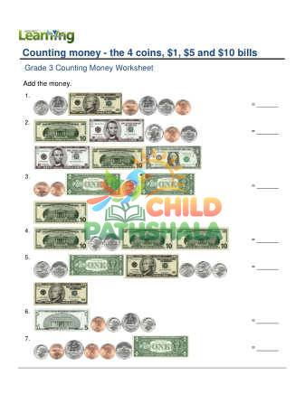 Preview of Counting Money Four Coins Plus One Five Ten Dollar C