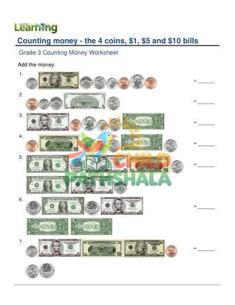 Preview of Counting Money Four Coins Plus One Five Ten Dollar E