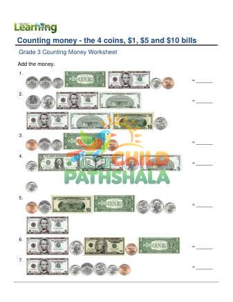 Preview of Counting Money Four Coins Plus One Five Ten Dollar F