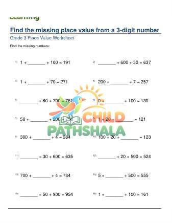Missing Place Value 3 Digit Number A