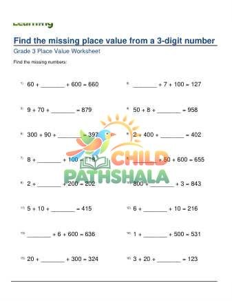 Missing Place Value 3 Digit Number C