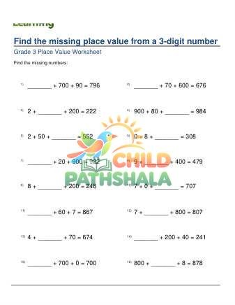 Missing Place Value 3 Digit Number D