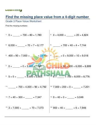 Preview of Missing Place Value 4 Digit Number
