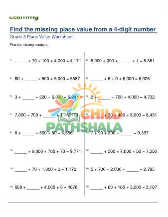 Preview of Missing Place Value 4 Digit Number B