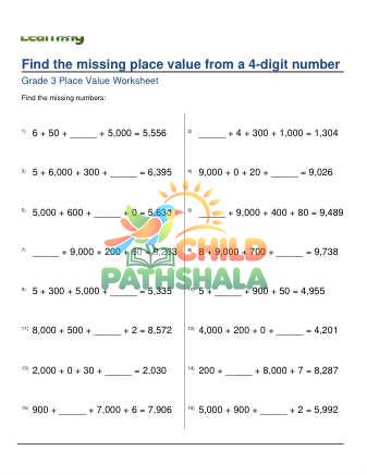 Preview of Missing Place Value 4 Digit Number C