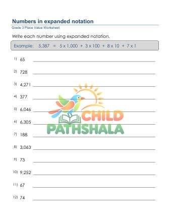 Write 4 Digit Number Expanded Form E Worksheet for Grade 3
