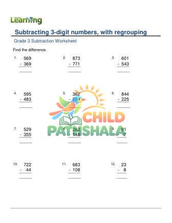 Subtract 3 Digit Numbers With Regrouping B