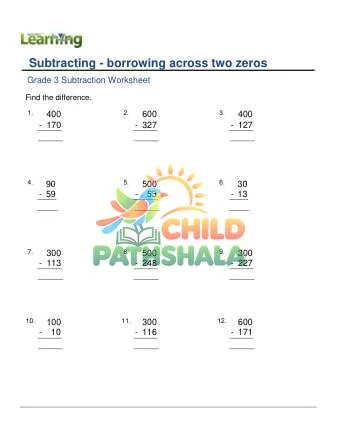 Preview of Subtract Borrow Across 2 Zeros