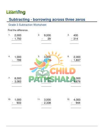 Preview of Subtract Borrow Across 3 Zeros F