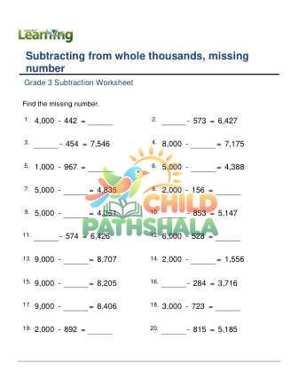Subtract Whole Thousands Missing Number B