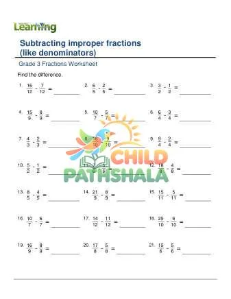 Preview of Subtracting Improper Fractions Like Denominators