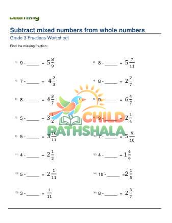 Preview of Subtracting Mixed Numbers From Whole Numbers D