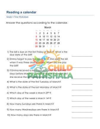Preview of Calendar Reading A