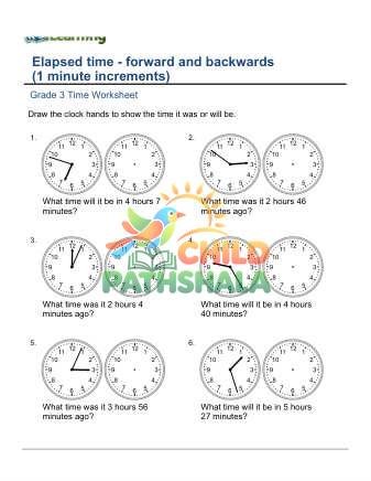 Elapsed Time 1 Minute Increments E Worksheet for Grade 3
