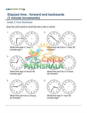 Elapsed Time 1 Minute Increments F Worksheet for Grade 3