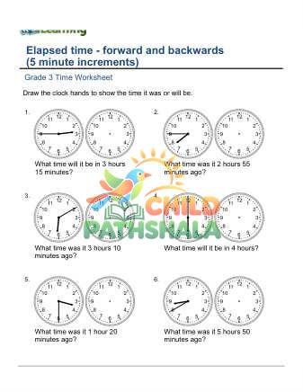 Elapsed Time 5 Minute Increments E Worksheet for Grade 3