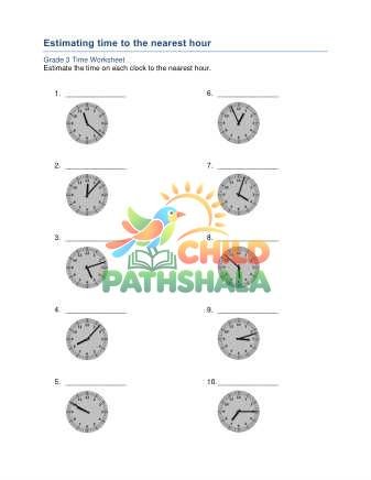 Estimating Time Hour Worksheet for Grade 3