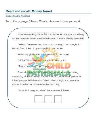 Read Recall Fhm Worksheet for Grade 3