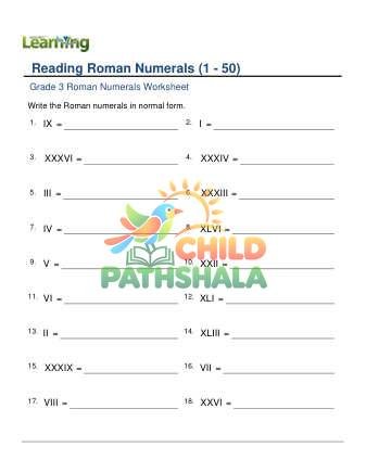 Roman Numerals Read 1 50 C Worksheet for Grade 3