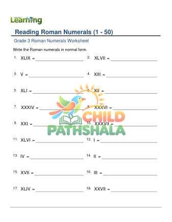Roman Numerals Read 1 50 E