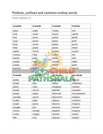 Preview of Suffix Words