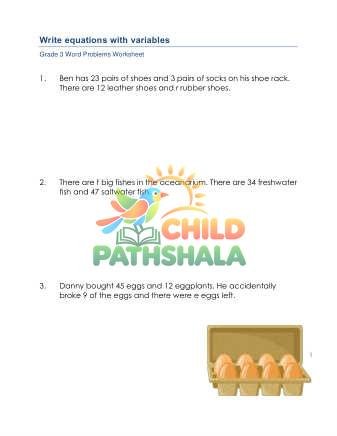 Preview of Word Problems Write Equation Variable D