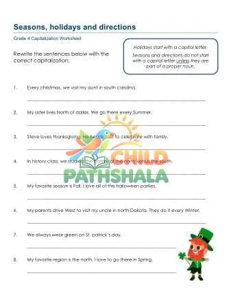 Preview of Capitalization Seasons Holidays Directions