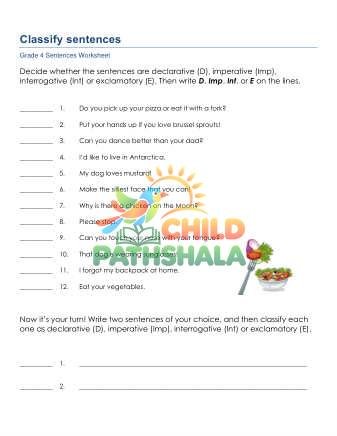 Classify Sentences 96m Worksheet for Grade 4