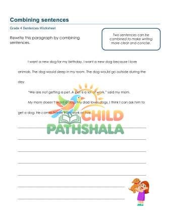 Combining Sentences A Worksheet for Grade 4